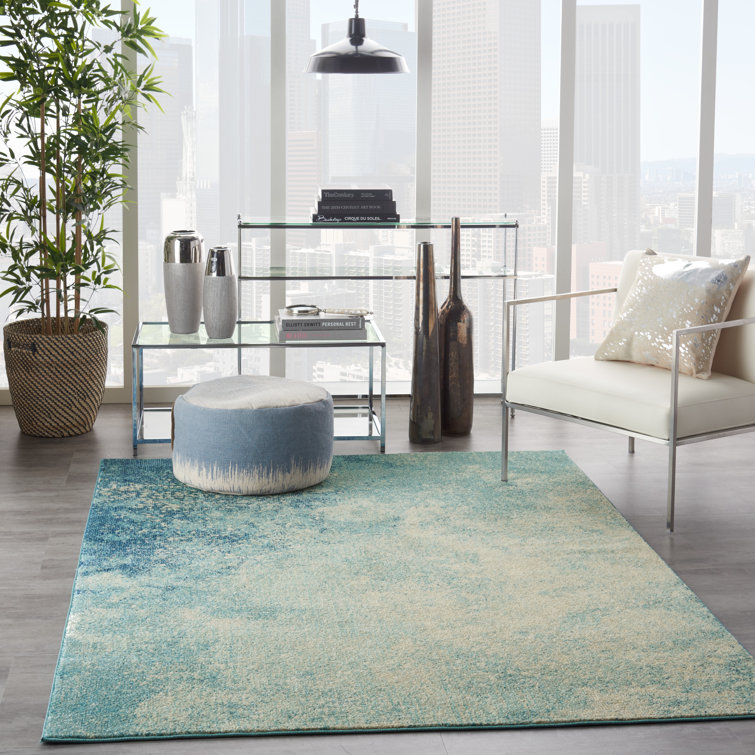Mercury Row® Abbate Abstract Light Blue/Navy/Beige Area Rug & Reviews